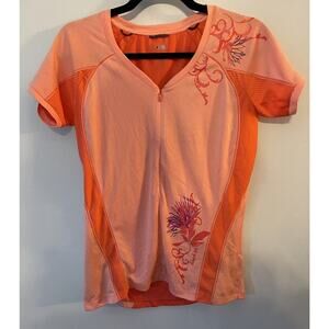 The North Face Cycling Jersey Orange Flowers Sidewinder Size Medium NEW UPF 30
